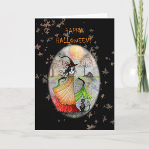 Happy Halloween Witch Cat Card