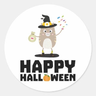 Happy Halloween Witch Cat Classic Round Sticker