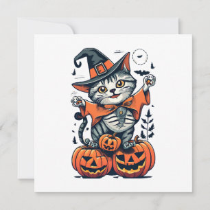 Happy Halloween Witch Cat Invitation