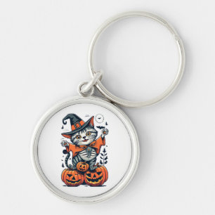 Happy Halloween Witch Cat Key Ring