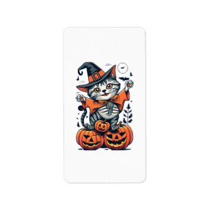 Happy Halloween Witch Cat Label