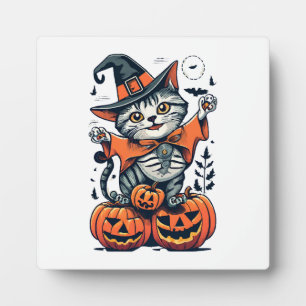 Happy Halloween Witch Cat Plaque