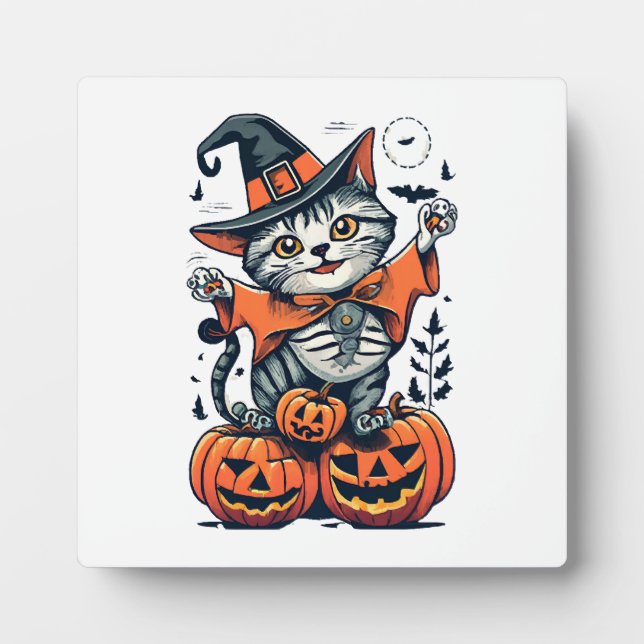 Happy Halloween Witch Cat Plaque (Front)