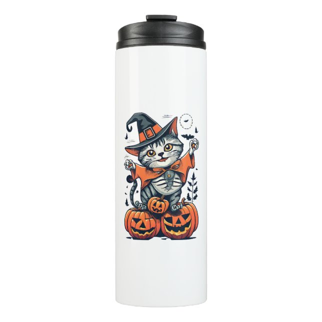 Happy Halloween Witch Cat Thermal Tumbler (Front)