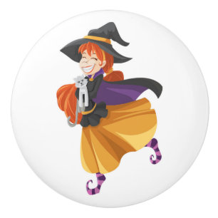 "HAPPY HALLOWEEN" WITCH CERAMIC KNOB
