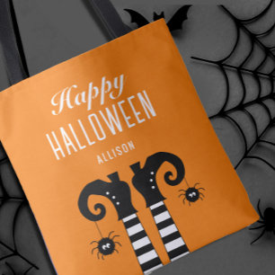Happy Halloween Witch Feet Orange Tote Bag
