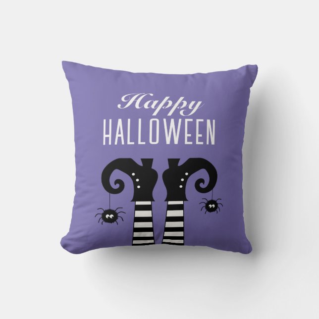 Happy Halloween Witch Feet Purple Cushion (Front)