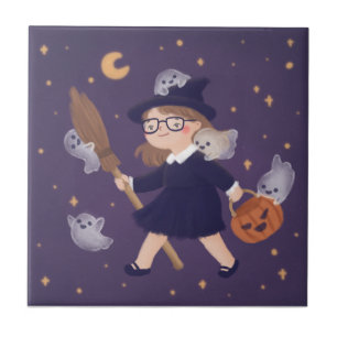 Happy Halloween Witch & Ghosts Ceramic Tile