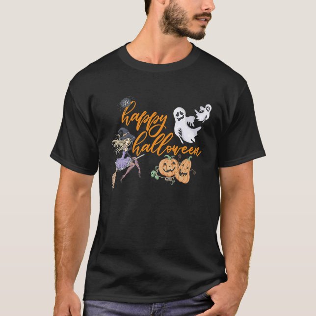 Happy Halloween witch ghosts goblins spiders fall T-Shirt (Front)