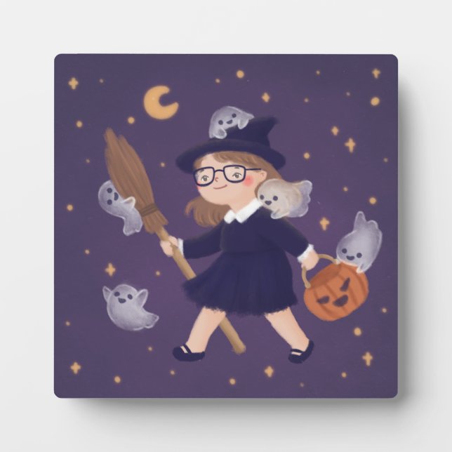 Happy Halloween Witch & Ghosts Plaque (Front)