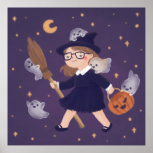 Happy Halloween Witch & Ghosts Poster