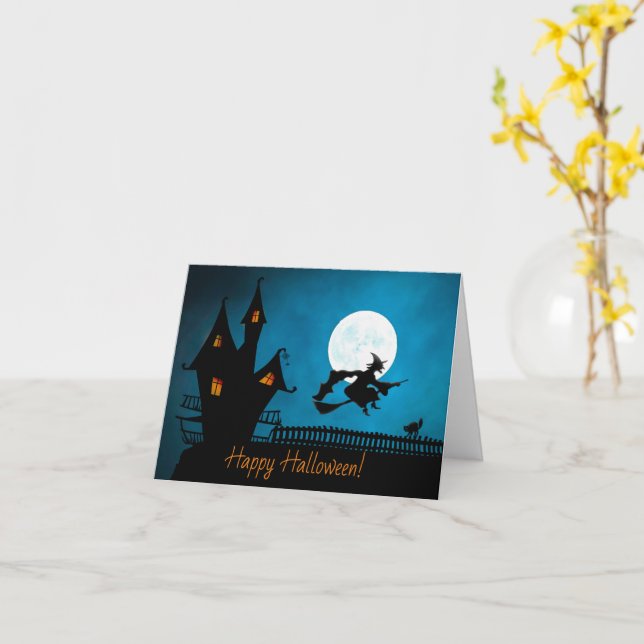 Happy Halloween Witch Greeting Card (Yellow Flower)
