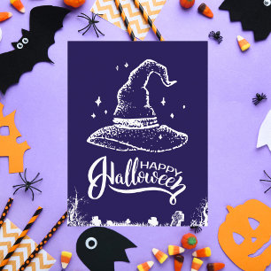 Happy Halloween Witch Hat and Graveyard Holiday Postcard
