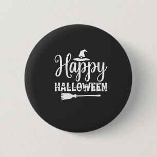 Happy Halloween Witch Hat Broom Design 6 Cm Round Badge