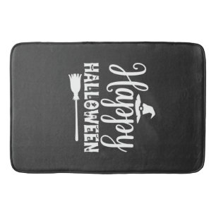Happy Halloween Witch Hat Broom Design Bath Mat