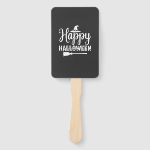 Happy Halloween Witch Hat Broom Design Hand Fan