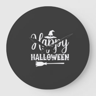 Happy Halloween Witch Hat Broom Design Large Clock