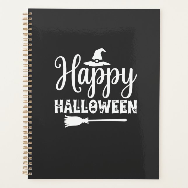Happy Halloween Witch Hat Broom Design Planner (Front)
