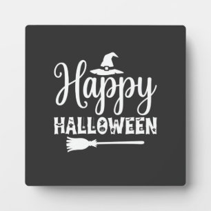 Happy Halloween Witch Hat Broom Design Plaque