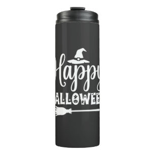 Happy Halloween Witch Hat Broom Design Thermal Tumbler