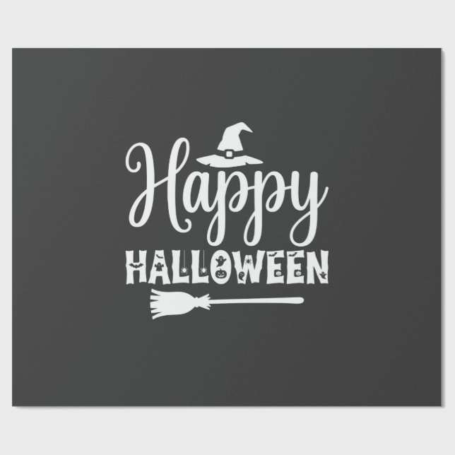 Happy Halloween Witch Hat Broom Design Wrapping Paper (Flat)