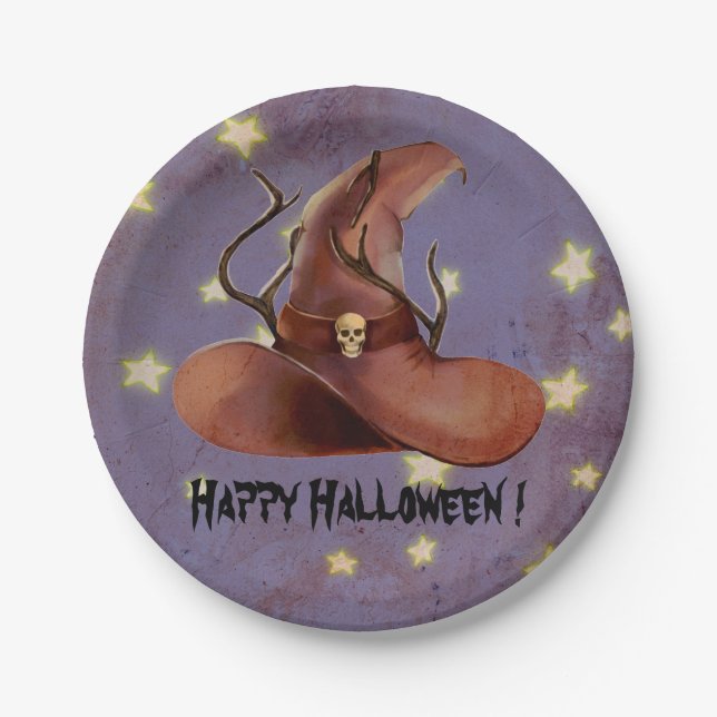 Happy Halloween Witch Hat Spooky Paper Plate (Front)