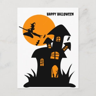 Happy Halloween Witch haunted house Holiday Postcard