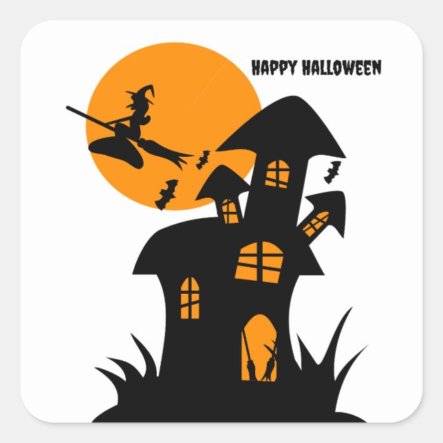 Happy Halloween Witch haunted house Square Sticker (Front)