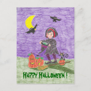 Happy Halloween Witch Kid Postcard !