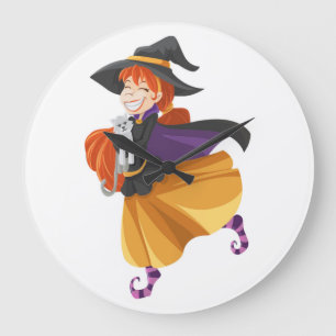 "HAPPY HALLOWEEN" WITCH LARGE CLOCK