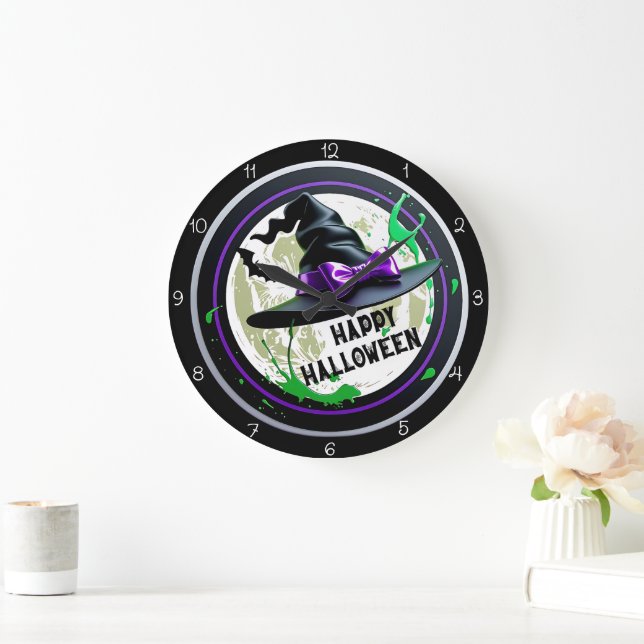 Happy Halloween Witch Large Clock (Home)