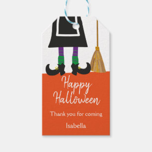 Happy Halloween Witch Legs & Broom Customised Gift Tags