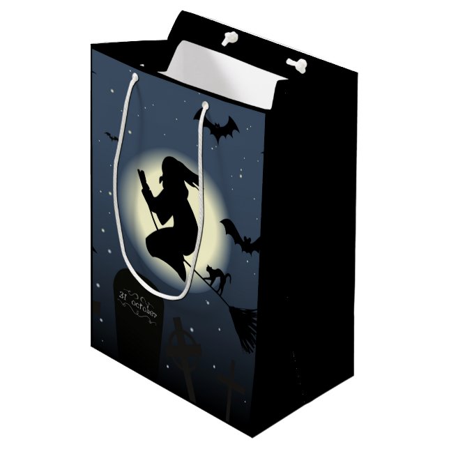 "HAPPY HALLOWEEN" WITCH MEDIUM GIFT BAG (Front Angled)