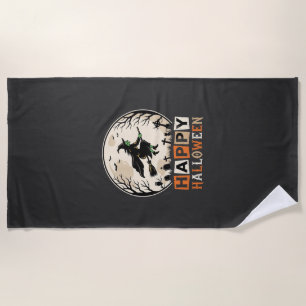 Happy Halloween Witch Moon Cemetery Design_1 Beach Towel