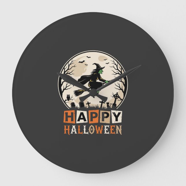 Happy Halloween Witch Moon Cemetery Design_1 Large Clock (Front)
