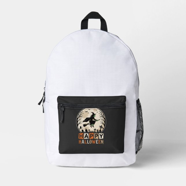 Happy Halloween Witch Moon Cemetery Design_1 Printed Backpack (Front)