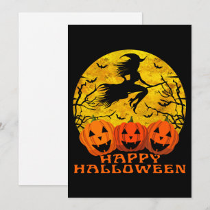 Happy Halloween Witch On Broom  Invitation