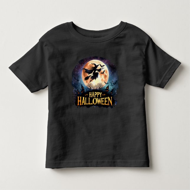 Happy Halloween - Witch on flying Broom  Toddler T-Shirt (Front)