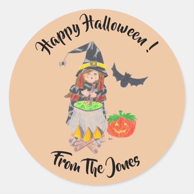 Happy Halloween witch personalised stickers (Front)