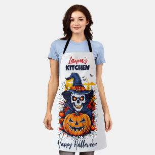 Happy Halloween Witch Pumpkin Bats Apron