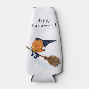 Happy Halloween Witch Pumpkin Flying Broom - Fun Bottle Cooler