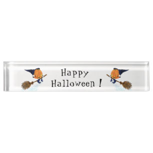 Happy Halloween Witch Pumpkin Flying Broom - Fun Nameplate