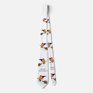 Happy Halloween Witch Pumpkin Flying Broom - Fun Tie