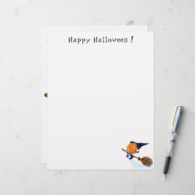 Happy Halloween Witch Pumpkin Flying Broom - Funny Custom Letterhead (Front/Back In Situ)