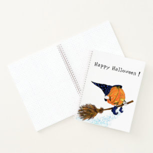 Happy Halloween Witch Pumpkin Flying Broom - Funny Notebook