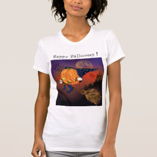 Happy Halloween Witch Pumpkin Flying Broom Funny T-Shirt