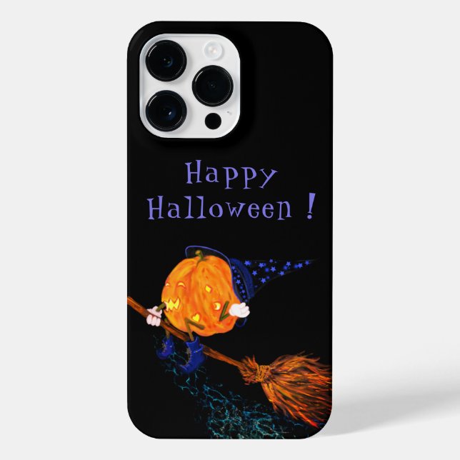 Happy Halloween Witch Pumpkin Flying Broom iPhone Case (Back)