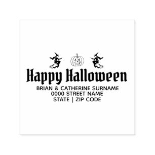 Happy halloween witch pumpkin return address self-inking stamp