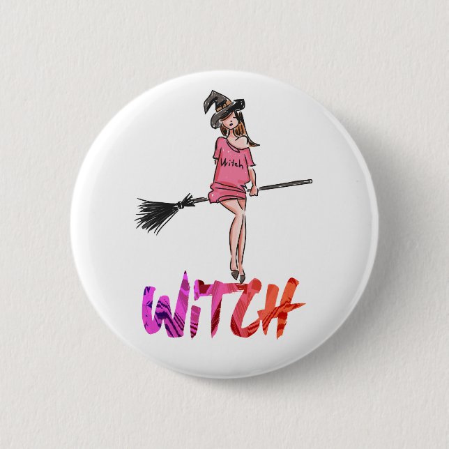 Happy Halloween Witch Setting on Broom 6 Cm Round Badge (Front)