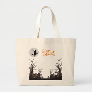 Happy Halloween Witch Silhouette Design Large Tote Bag